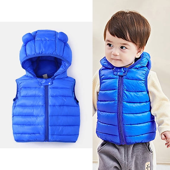 Toddler Puffer Vest Boys Vest Bear Ear Hooded Jacket Zipper Up Down Coats Winter Warm Outwear Jacket Vest for Toddler 12-18 Months