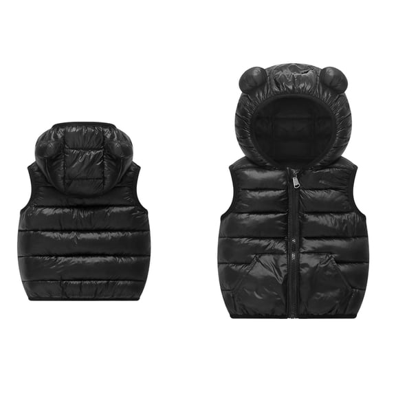 Toddler Puffer Vest Boys Winter Vest Bear Ear Hooded Jacket Zipper Windproof Jacket Outwear Toddler Boy Jacket for Boys 12-18 Months