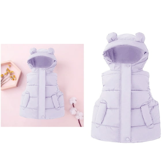Toddler Puffer Vest Boys Winter Vest Bear Ear Hooded Jacket Zipper Windproof Jacket Outwear Toddler Girls Fall Jacket for Girls 12-18 Months