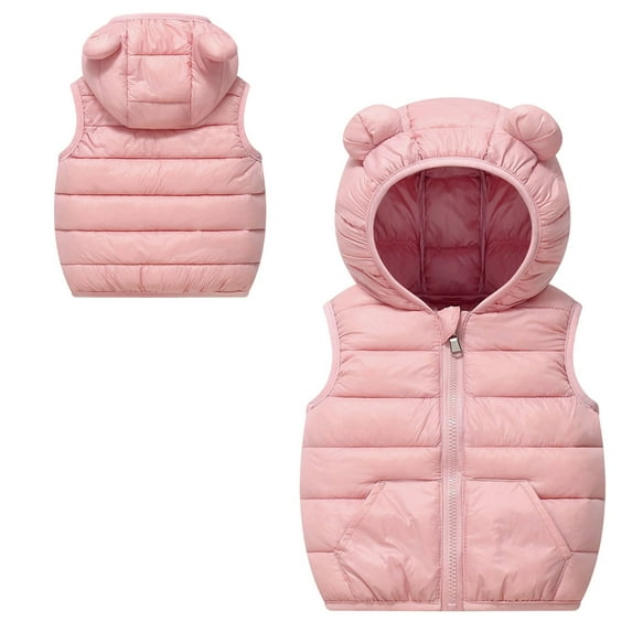Toddler Puffer Vest Girls Vest Baby Hoodie Vest with Bear Ear Sleeveless Windproof Down Jacket Warm Outerwear for Toddler 12-18 Months