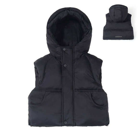 Toddler Puffer Vest Hooded Black Vest Kids Full-Zip Sleeveless Lightweight Kids Puffer Jacket Baby Girl Winter Coat 1-2 Years