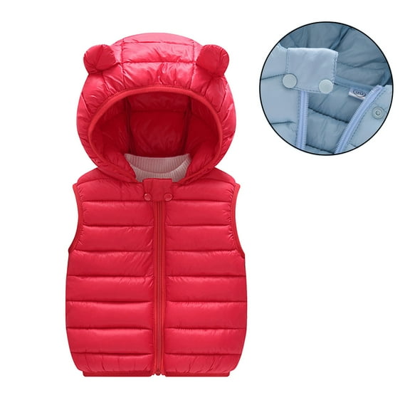 Toddler Puffer Vest Hooded Boys Red Vest Full-Zip Sleeveless Bear Ears Lightweight Jacket Vest for Boys 18-24 Months