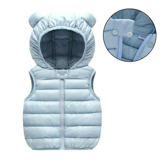 Toddler Puffer Vest Hooded Jacket Blue Puffer Vest Zip up Sleeveless Bear Ears Lightweight Jacket Winter Clothes 18-24 Months