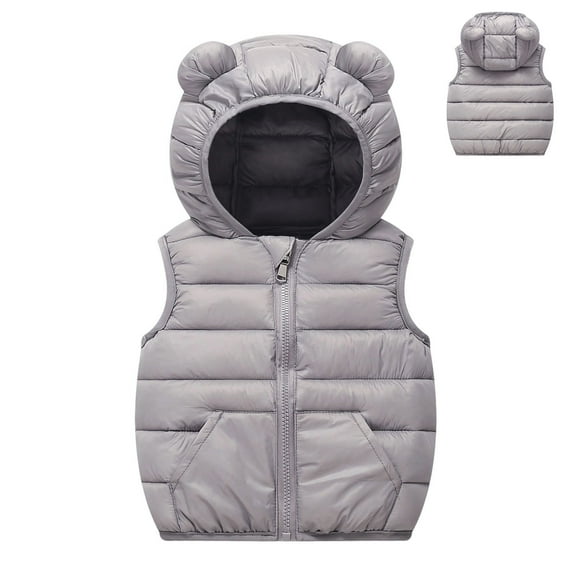 Toddler Puffer Vest Hooded Jacket Grey Puffer Vest Zipper Lightweight Sleeveless Bear Ears Windproof down Jacket Girls Vests 3-4 Years