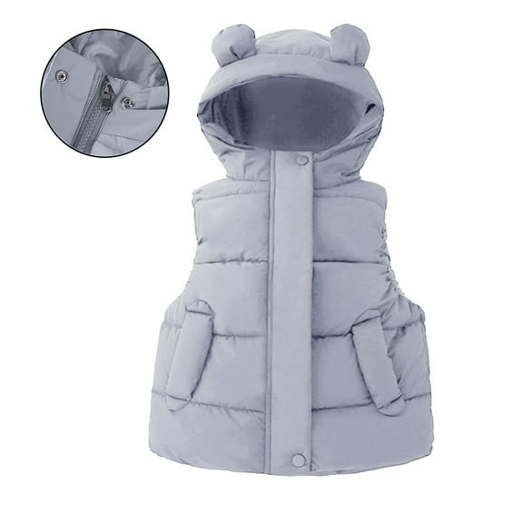 Toddler Puffer Vest Hooded Jacket Grey Vest Kids Full-Zip Sleeveless Bear Ears Lightweight Kids Puffer Jacket Fall Clothes 12-18 Months