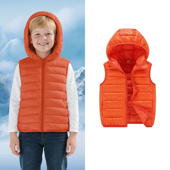 Toddler Puffer Vest Hooded Orange Vest Kids Zipper Lightweight Waterproof Sleeveless Outwear Girls Vest Size 3-4 Years