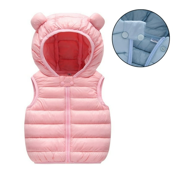 Toddler Puffer Vest Hooded Pink Vest Kids Full-Zip Sleeveless Bear Ears Lightweight Jacket Girls Vests 2-3 Years