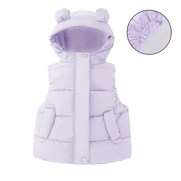 Toddler Puffer Vest Hooded Purple Vest Kids Zip up Lightweight Sleeveless Bear Ears Windproof down Jacket Girls Vest 12-18 Months