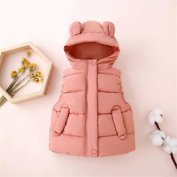 Toddler Puffer Vest Kids Boys Girls Winter Vest Cute Hooded Jackets with Pockets Sleeveless Windproof Down Jacket Girls' Fashion for Boys 2-3 Years