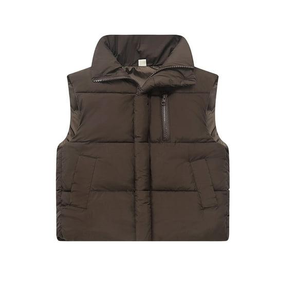 Toddler Puffer Vest Sleeveless Puffy Jackets Boys Girls Lightweight Zipper Waistcoat Fall Winter Coats, Coffee 140