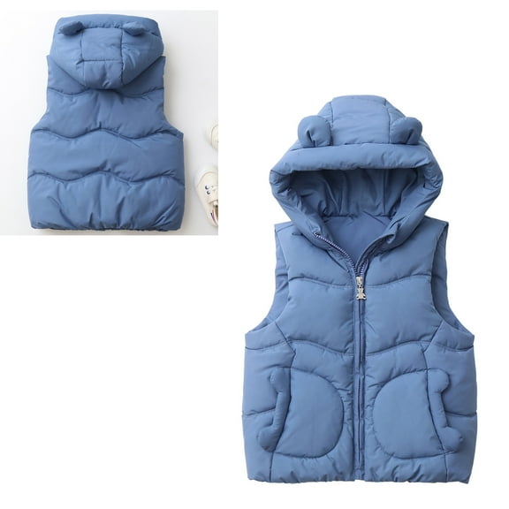 Toddler Puffer Vest Toddler Winter Vest Cute Bear Ear Hooded Jacket Sleeveless Lightweight Puffer Jacket Warm Outerwear for Boys 18-24 Months