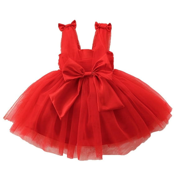 Toddler Puffy Tutu Dress, Baby Girls Tulle Sleeveless Princess Party Dresses, Christmas Mesh Bow Ruffle Party Wedding Pageant Gown Red 3 Months-6 Months