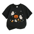 thumbnail image 1 of Toddler Pumpkin Skeleton Bat Ghost Pumpkin Boys Tops Kids Short Sleeve Shirt Trendy Casual Tee Boys Base Layer Clothes Black Size 3-4T, 1 of 3