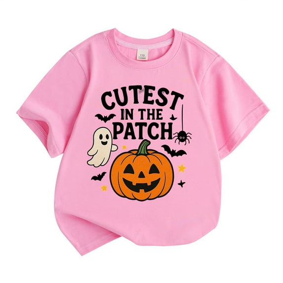 Toddler Pumpkin Skeleton Bat Ghost Pumpkin Boys Tops Kids Short Sleeve T Shirt Casual Fashion Tee Boys Clothes Pink Size 4-5T