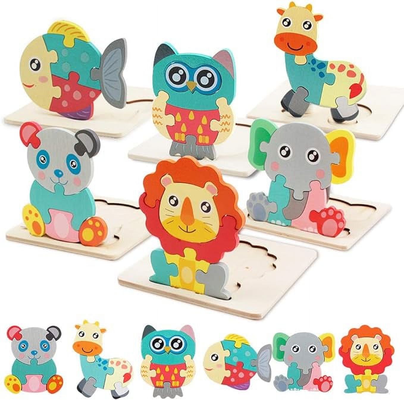 BenBen 8-Pack Wooden Animal Puzzles For Toddlers 1-3 Years – Montessori Learning Toys