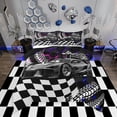 thumbnail image 1 of Toddler Race Car Bed,Blue Purple Neon Lights Honeycomb Bedding Set Cool Sports Car Glitter Beehive Geometric Hexagon Comforter Set King,Black White Grid Lattice Quilt Buffalo Plaid Decor, 1 of 6