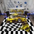 thumbnail image 1 of Toddler Race Car Bed,Yellow Neon Lights Honeycomb Bedding Set Cool Sports Car Glitter Beehive Geometric Hexagon Queen Comforter Set,Black White Grid Lattice Quilt Buffalo Plaid Decor, 1 of 6