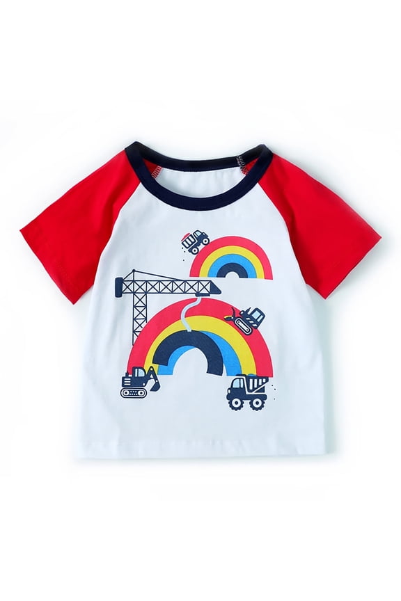 Toddler Raglan Colourful T Shirt Baby Boys Girls Fashion Cartoon Rainbow Bridge Tees Kids Short Sleeve Cotton Clothes, Sizes 2-7T