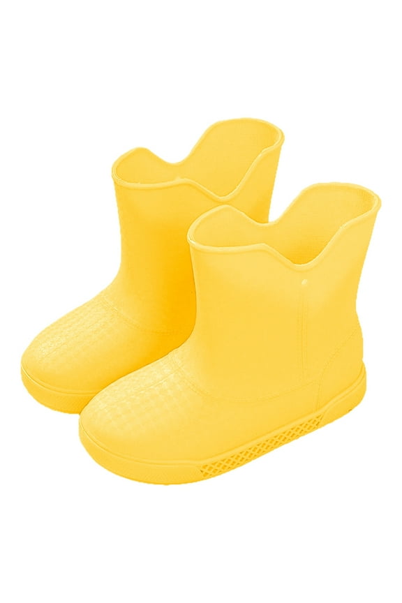 Toddler Rain Boots,Boys Girls Spring Summer Rainy Season Fashion Cute Solid Color Water Shoes Rubber Baby Mid Top Tube Boots,Rain Boots Kids,Yellow,3-3.5 Years
