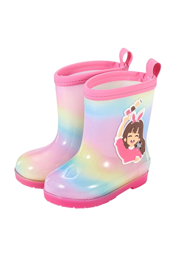 Toddler Rain Boots Girls Rainy Days Rubber Cute Printed Shoes With Easy On Handles A 4.5 Years-5 Years