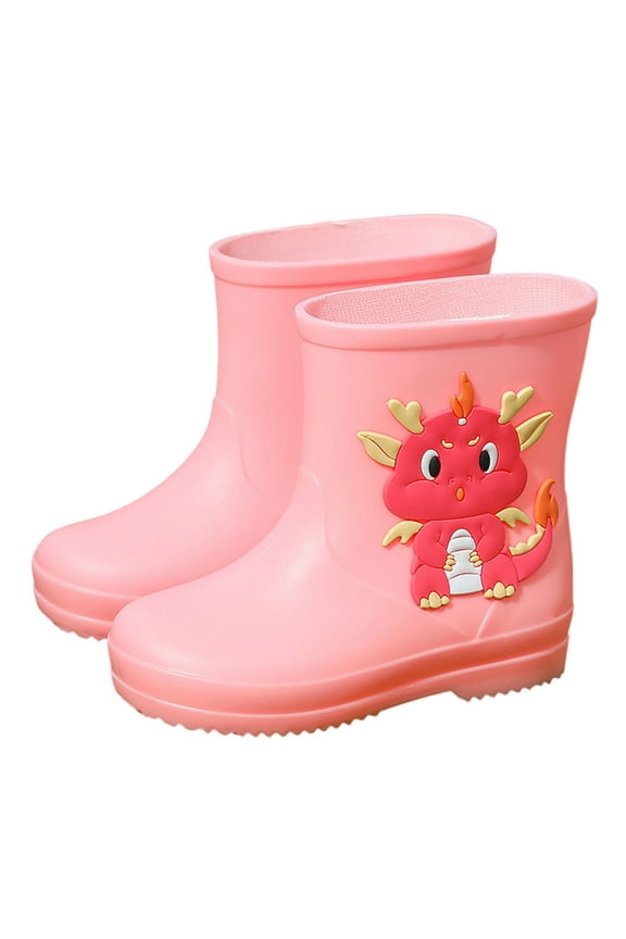 Toddler Rain Boots Kids Toddler Waterproof Rain Boots with Fun Dinosaur Pattern Non Sole Lightweight Outdoor Play Shoes Rain Boots Toddler Boy Pink 15