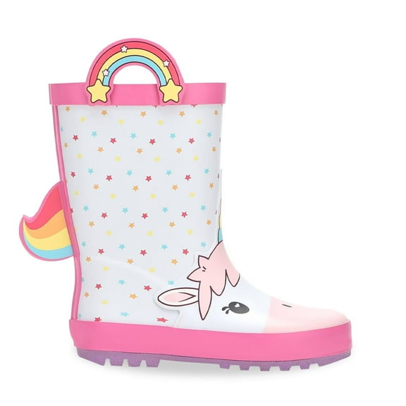 FUNCOO PLUS Toddler Rubber Rain Boots Kids Waterproof Boots for Girls, Pink & White, Size 3