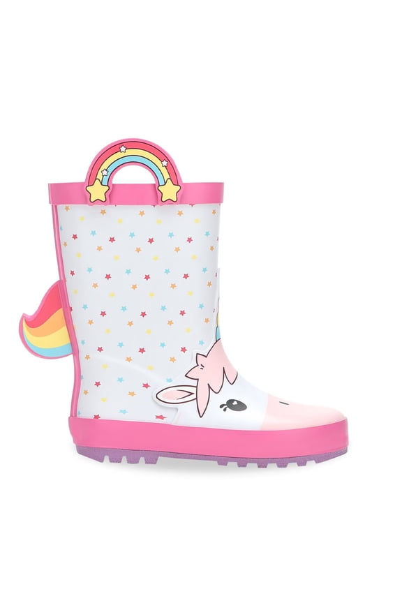 Toddler Rubber Rain Boots Kids Waterproof Boots for Girls, Pink & White, Size 3