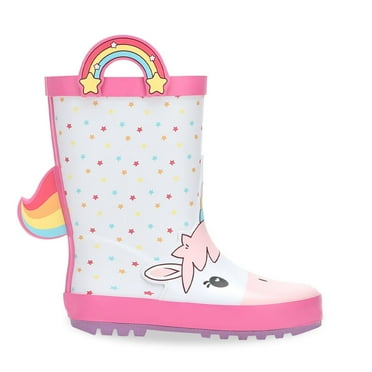 FUNCOO PLUS Toddler Rubber Rain Boots Kids Waterproof Boots for Girls, Pink & White, Size 10