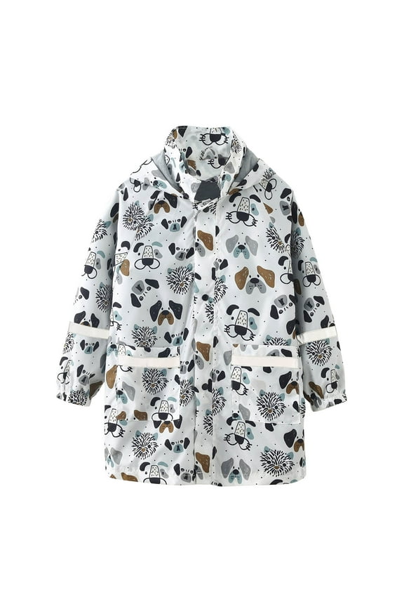 Girls Rain Jacket Children Kids Hooded Cartoon Print Rain Dungarees Windproof Waterproof Outwear Trench Rain Coat 6 Years-7 Years