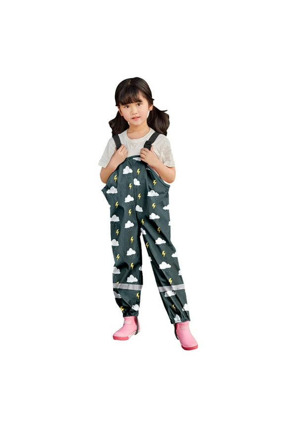 Toddler Rain Pants Waterproof Bib Overalls for Kids Boys and Girls Bib Pants for Fishing and Rain Play Gear Dark Green 4 Years-5 Years