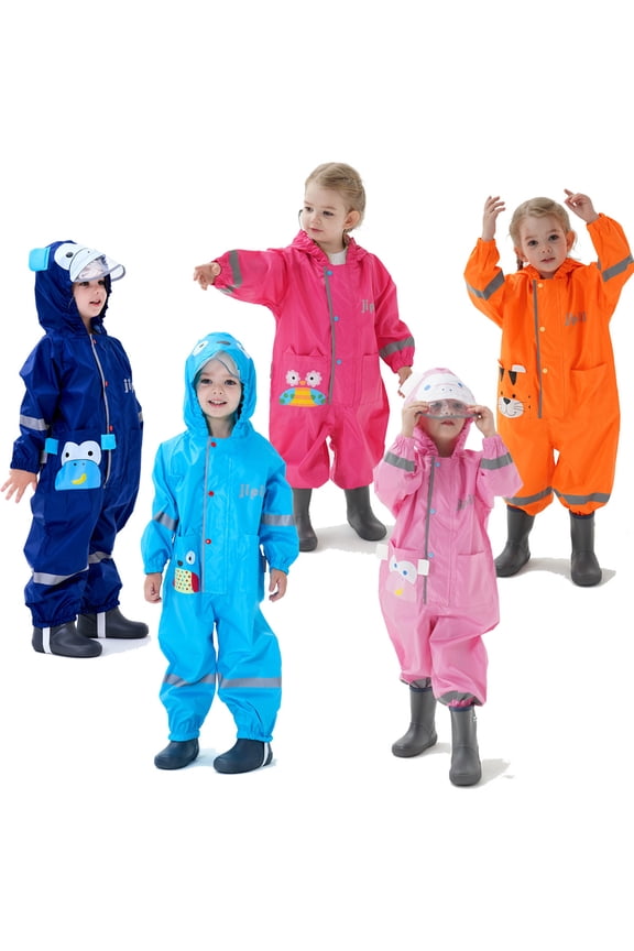 Toddler Rain Suit, Kids Muddy Play Buddies One Piece Hoodie Rain Jacket Coat Poncho Gear Coverall Baby Girl Boy