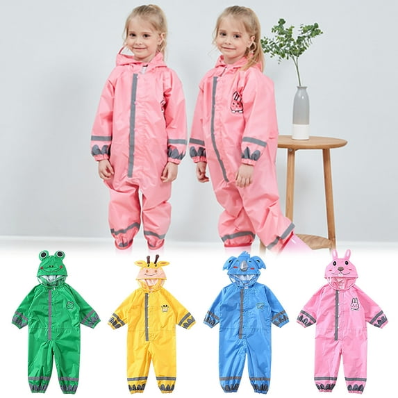 Toddler Rain Suit,Kids Toddler Rain Suit for Boys Girls One Piece Hoodie Zipper Cartoon Waterproof Coverall Rain Jacket,Waterproof Kids Rainsuit,Unisex Baby Rain Coat Coverall