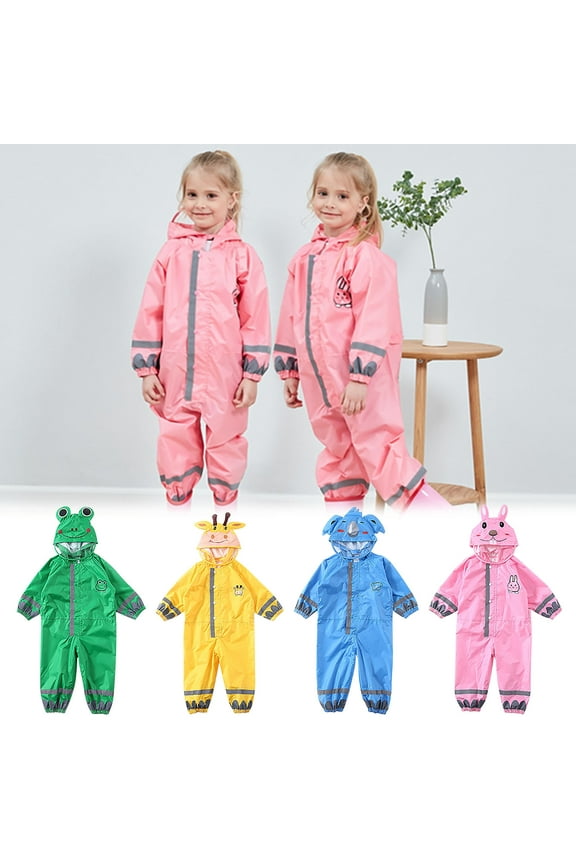Toddler Rain Suit,Kids Toddler Rain Suit for Boys Girls One Piece Hoodie Zipper Cartoon Waterproof Coverall Rain Jacket,Waterproof Kids Rainsuit,Unisex Baby Rain Coat Coverall