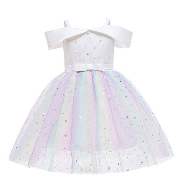 Toddler Rainbow Pageant Dresses for Girls Tutu Party Sparkly Princess Gown 2-10Years