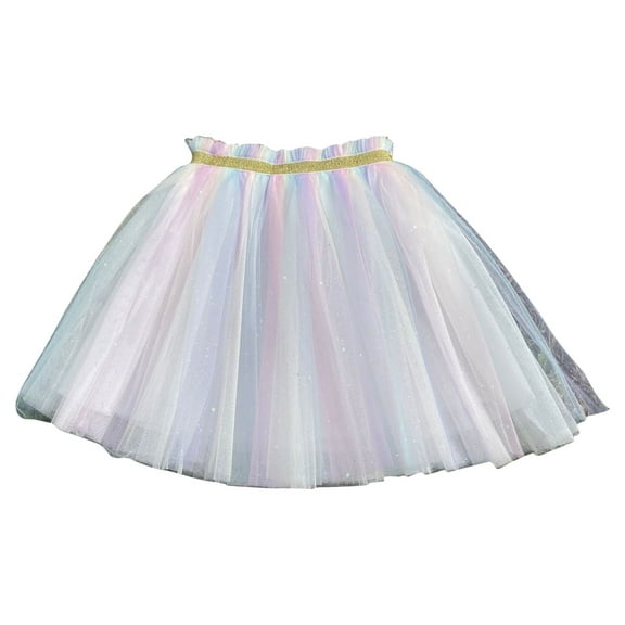 Toddler Rainbow Tulle Skirt Girls Sequin Glitter Elastic High Waisted Skirt Cute Party Casual Little Girl's Clothes, Pink, 3 Years