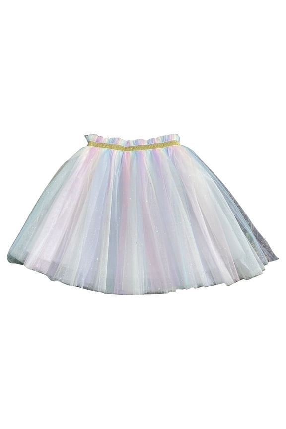 Toddler Rainbow Tulle Skirt Girls Sequin Glitter Elastic High Waisted Skirt Cute Party Casual Little Girl's Clothes, Pink, 3 Years