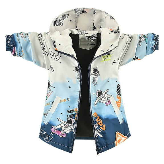 Toddler Raincoat Boys Lined Jacket Winter Astronaut Print Water Outerwear Windbreaker Boys Rain Jacket Blue 3 Years-4 Years