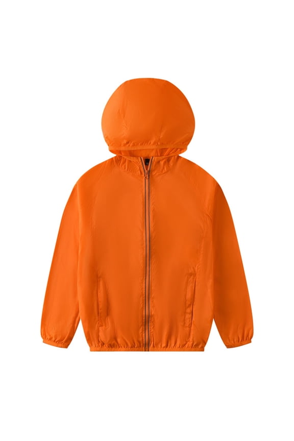Toddler Raincoat Girls Lightweight Sun Jacket Breathable Windbreaker Outerwear Shield Girls Rain Jacket Orange 9 Years-10 Years