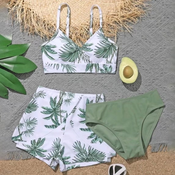 Toddler Rash Guard Girl Pink Tween Girls Swimsuit Bathing Suit 3 Piece Floral Bikini Tops Shorts Skirt Swimming Suit Beachwear Summer Party Clothes Swimwear