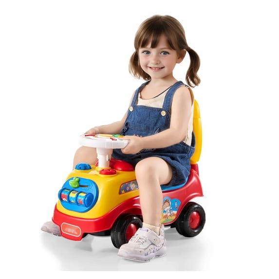 Toddler Ride On Car, Ages 1-3, Push Racer for Boys Girls, Sit to Stand Ride On Toy with Music, Horn & Storage