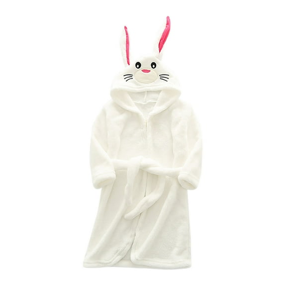 Toddler Robe Boys Girls Hooded Flannel Bathrobe Long Sleeve Soft Fleece Plush Robes Cute Animal Pajamas Sleepwear, Beige, 7 Years