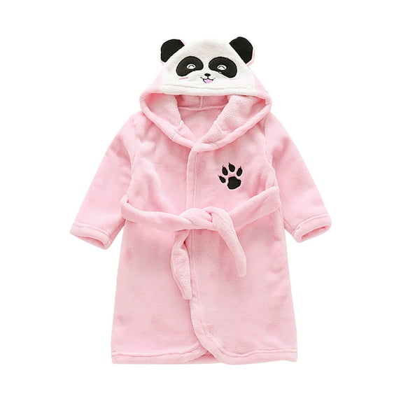 Toddler Robe Boys Girls Hooded Flannel Bathrobe Long Sleeve Soft Fleece Plush Robes Cute Animal Pajamas Sleepwear, Light Pink, 3 Years