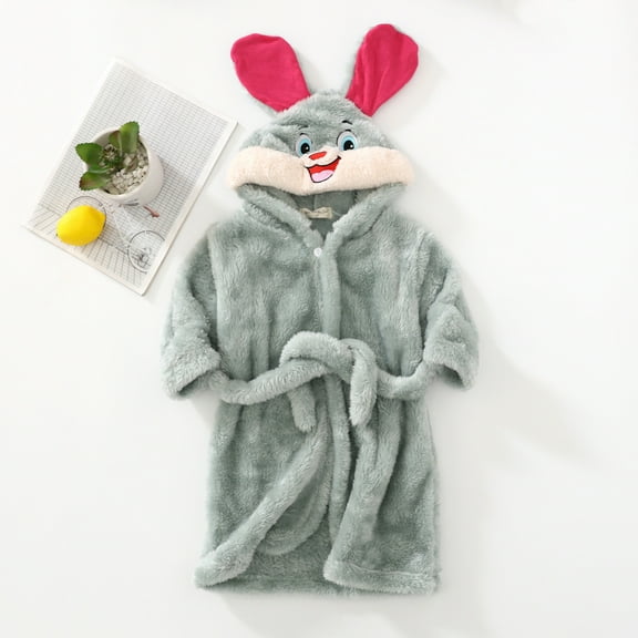 Toddler Robes Robes for Kids Animal Bathrobes Hooded Warm Flannel Night-Robe Sleepwear Pajamas Classic Loungewear Robes Toddler Robes for Girls 6-7 Years