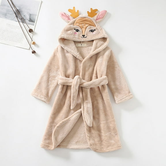 Toddler Robes Robes for Kids Cartoon Bathrobes Hooded Warm Flannel Night-Robe Sleepwear Pajamas Girls' Fashion Pajamas Toddler Robes for Girls 7-8 Years