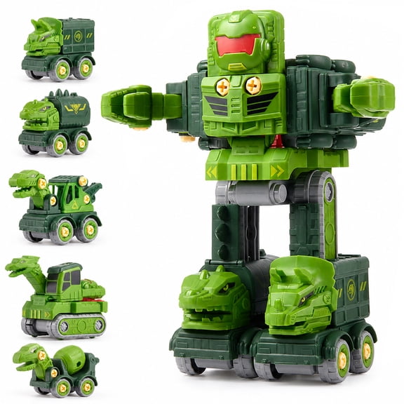 Dinosaur Transforming Robot Toys for Kids, 5-in-1 Dino Take Apart Transform Cars Toys, STEM Educational Building Toys Gift for Boys Ages 3 4 5 6 7 8 Years