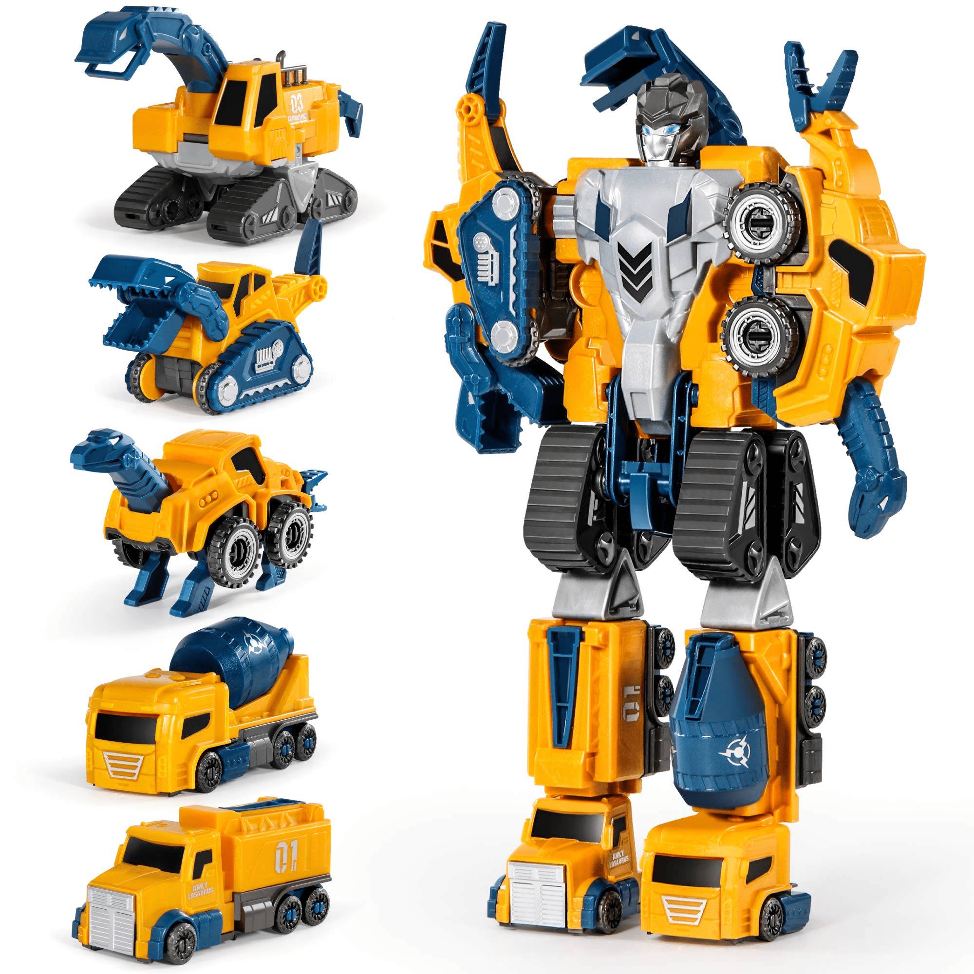 Toddler Robot Construction Vehicles Set-5Pcs Transforming Robots for Kids-Magnetic Toys with Sturdy Connectors-Easy DIY Assembly Function 5-in-1 Educational STEM Toys