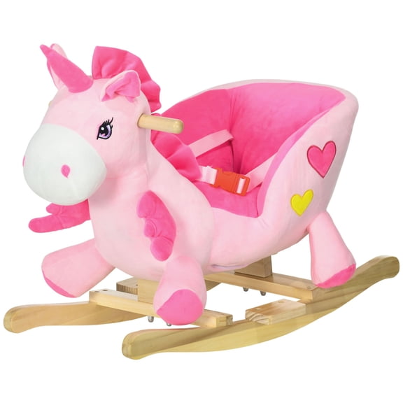 Toddler Rocking Horse with Seatbelt, Ride-On Unicorn Rocker Toy with 32 Songs&Seatbelt, Gift for Kids&Toddler, Pink