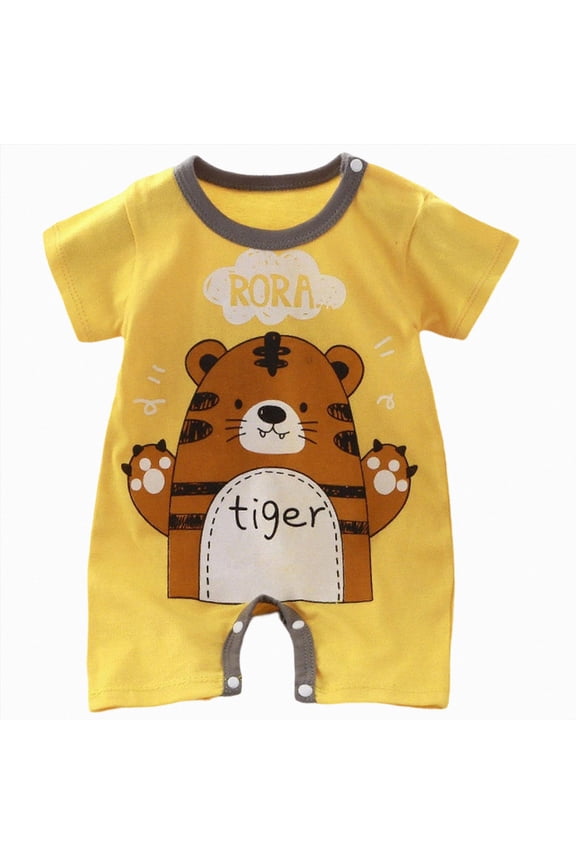 Toddler Romper Baby Boy One-Piece Infant Girl Cotton Preemie Baby Cotton Double Button Climbing Suit 3-6 Months Jumpsuits Light Yellow