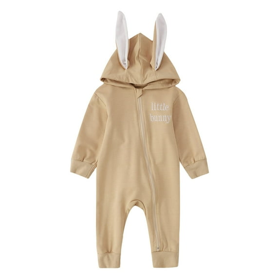Toddler Romper Easter Boys Girls Baby Jumpsuit Bunny Style Zipper Hooded Climbing Clothes Baby Boy Onesies Khaki 3 Months-6 Months