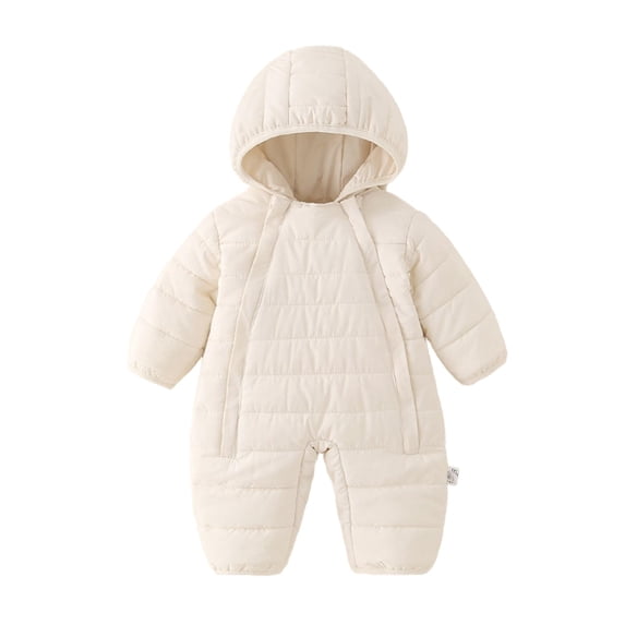 Toddler Romper For Boys Girls Hooded Double Zip Long Sleeve Jumpsuit Winter Thermal Comfy One Piece Oneise (0 Months, Beige)